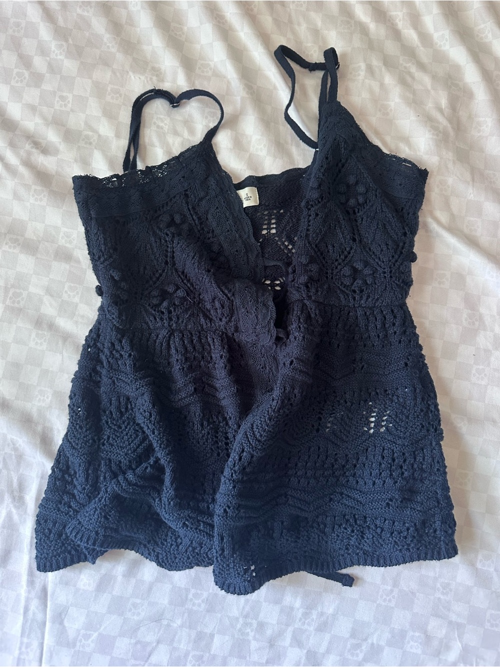 Hollister Navy Crochet Knit Tie Front Peplum Cami Tank Top